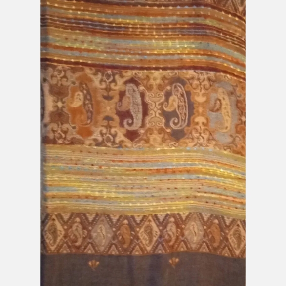 Pashmina Signed 100% Cashmere Vtg Paisley Design Reversib Scarf/Shawl 70x27" - Picture 8 of 14